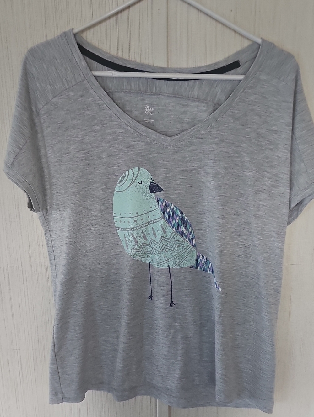 Women’s Gray V-Neck Tee with Mint Bird Graphic